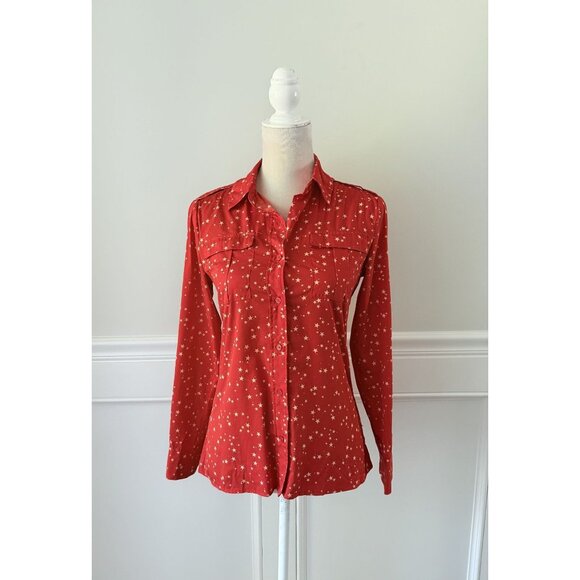 Banana Republic XS Red Star Print Long Sleeve Button-Down Shirt - Picture 1 of 4